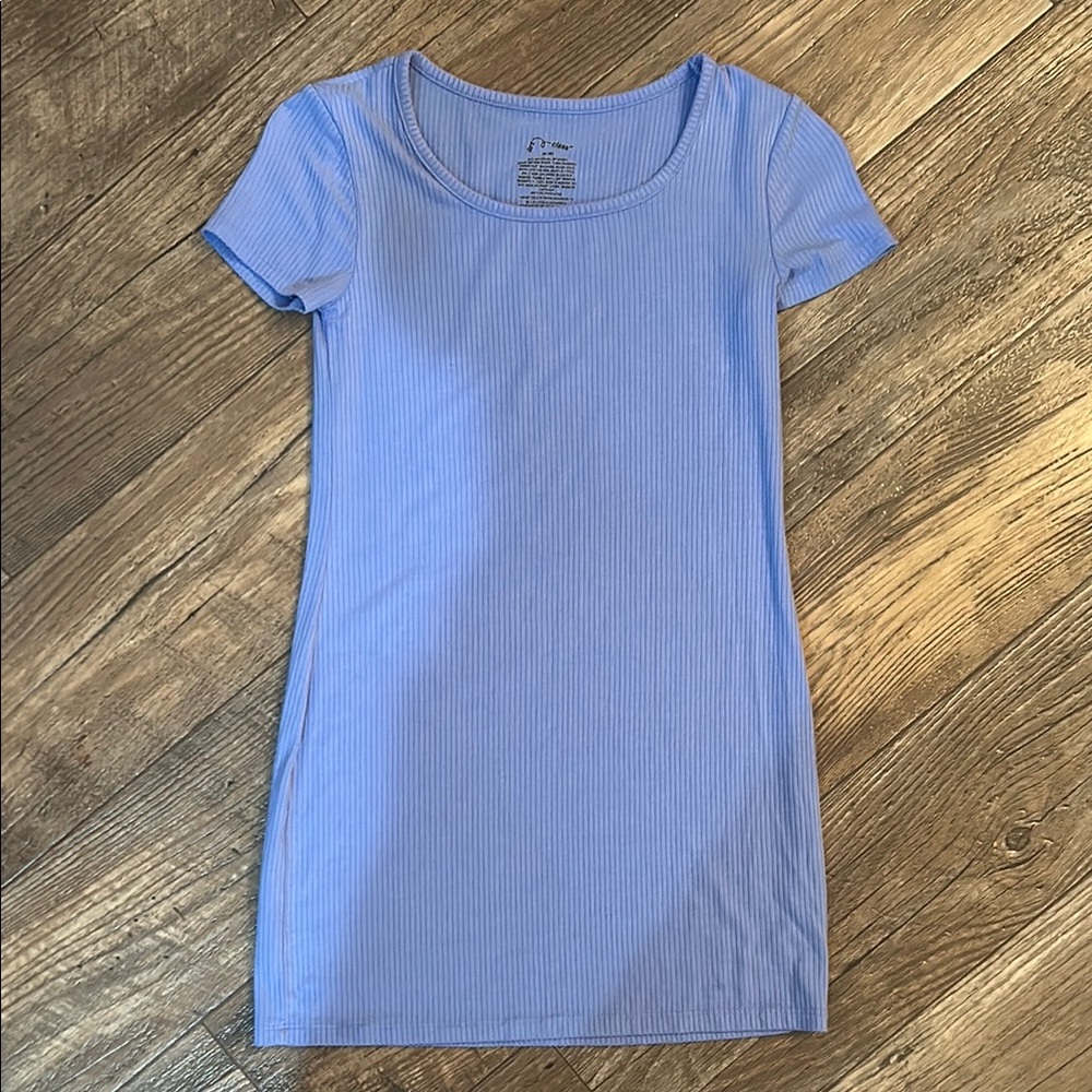 Light Blue Ribbed T-Shirt Dress